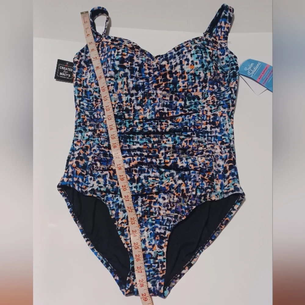 SWIM Solutions Women's Black Multi-Color Sherred Swimsuit. Size 16 - Picture 9 of 16